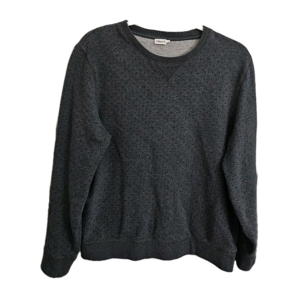 Filippa K Sweater Womens Large Dark Gray Crewneck Dot Details Pullover Cotton‎